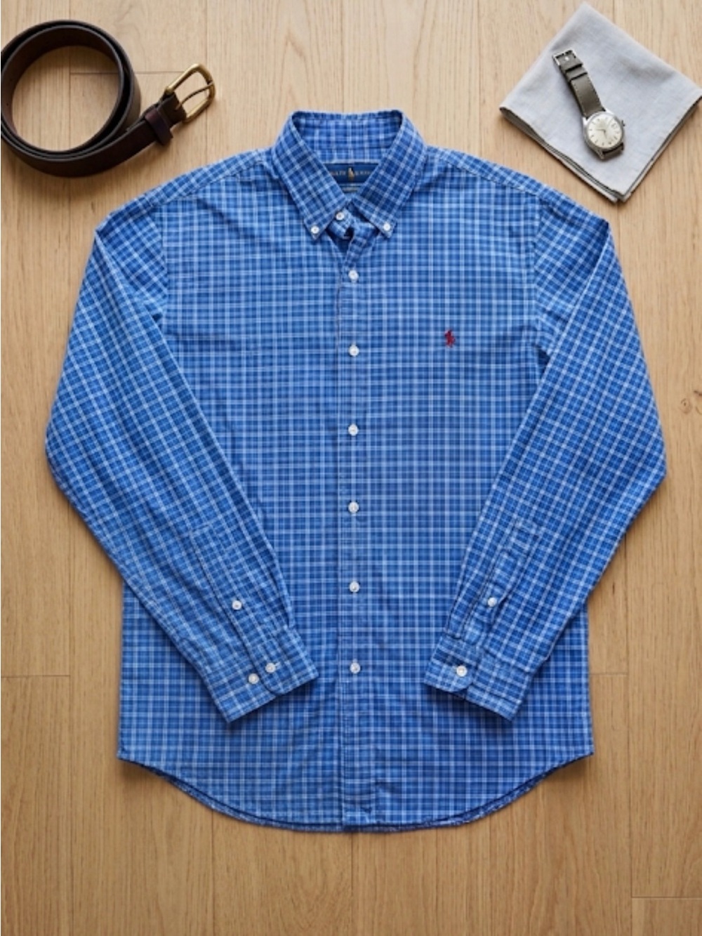 ⁠Polo Ralph Lauren Classic Fit Blue Gingham Plaid Button Down Shirt M⁠